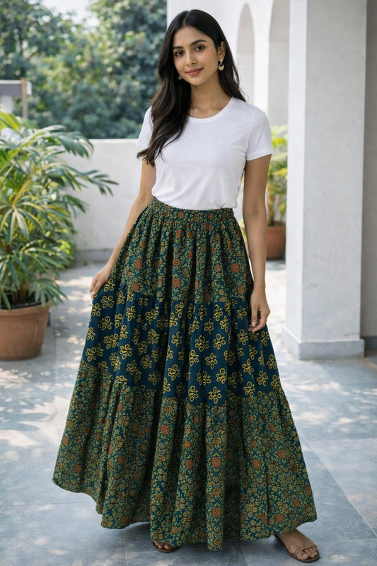 "Neer" Green Semi natural cotton 3 layer skirt