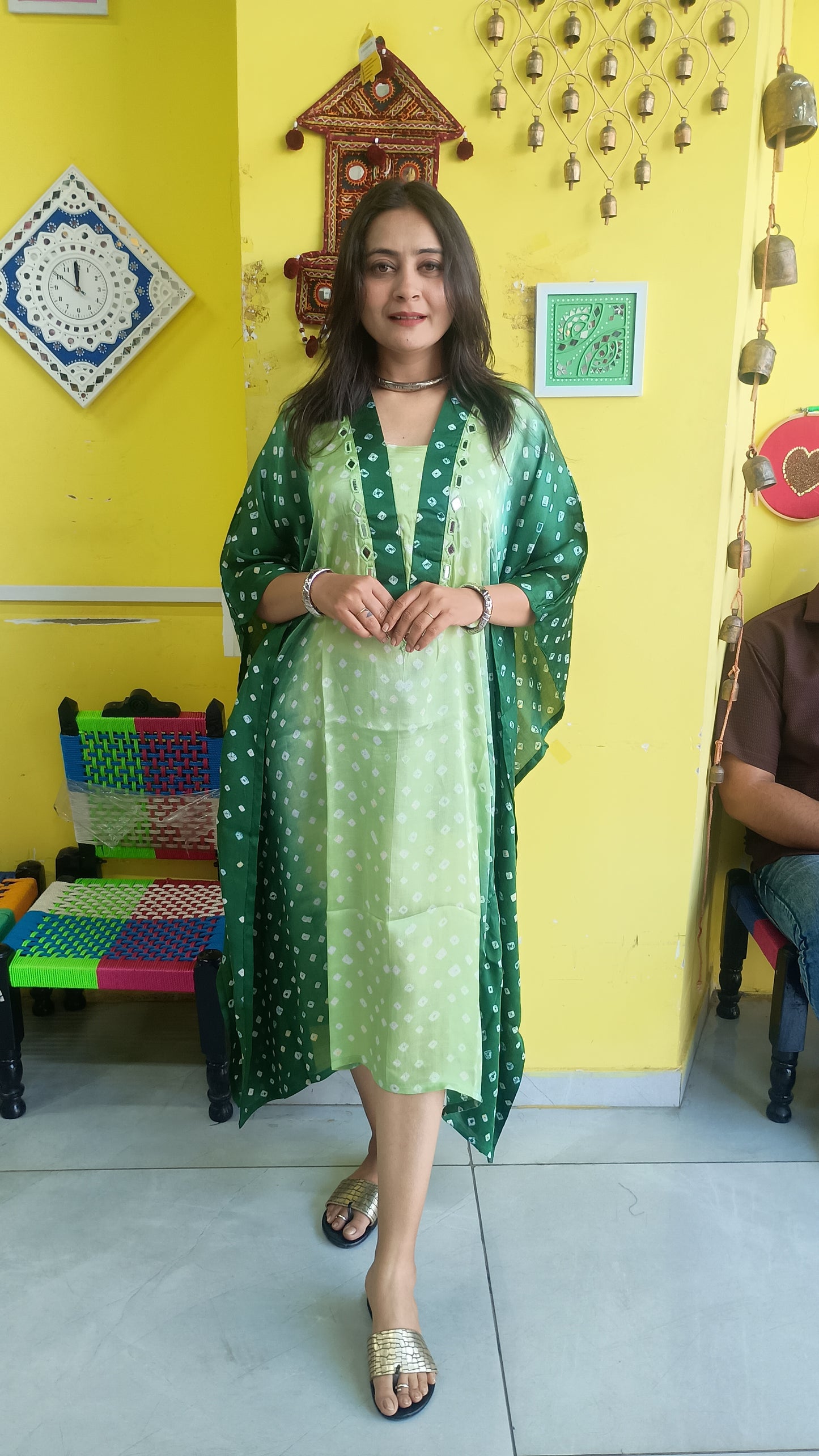 "Noor"Modal Bandhani  print Kaftan