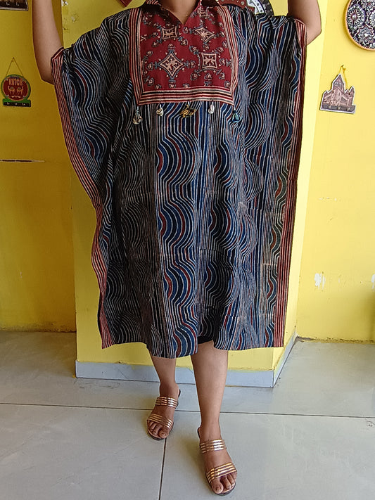 "Somya"Natural handblock cotton free size  long kaftan