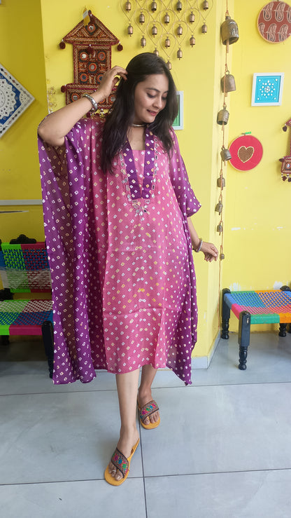 "Noor" Modal Bandhani with sibori print Kaftan