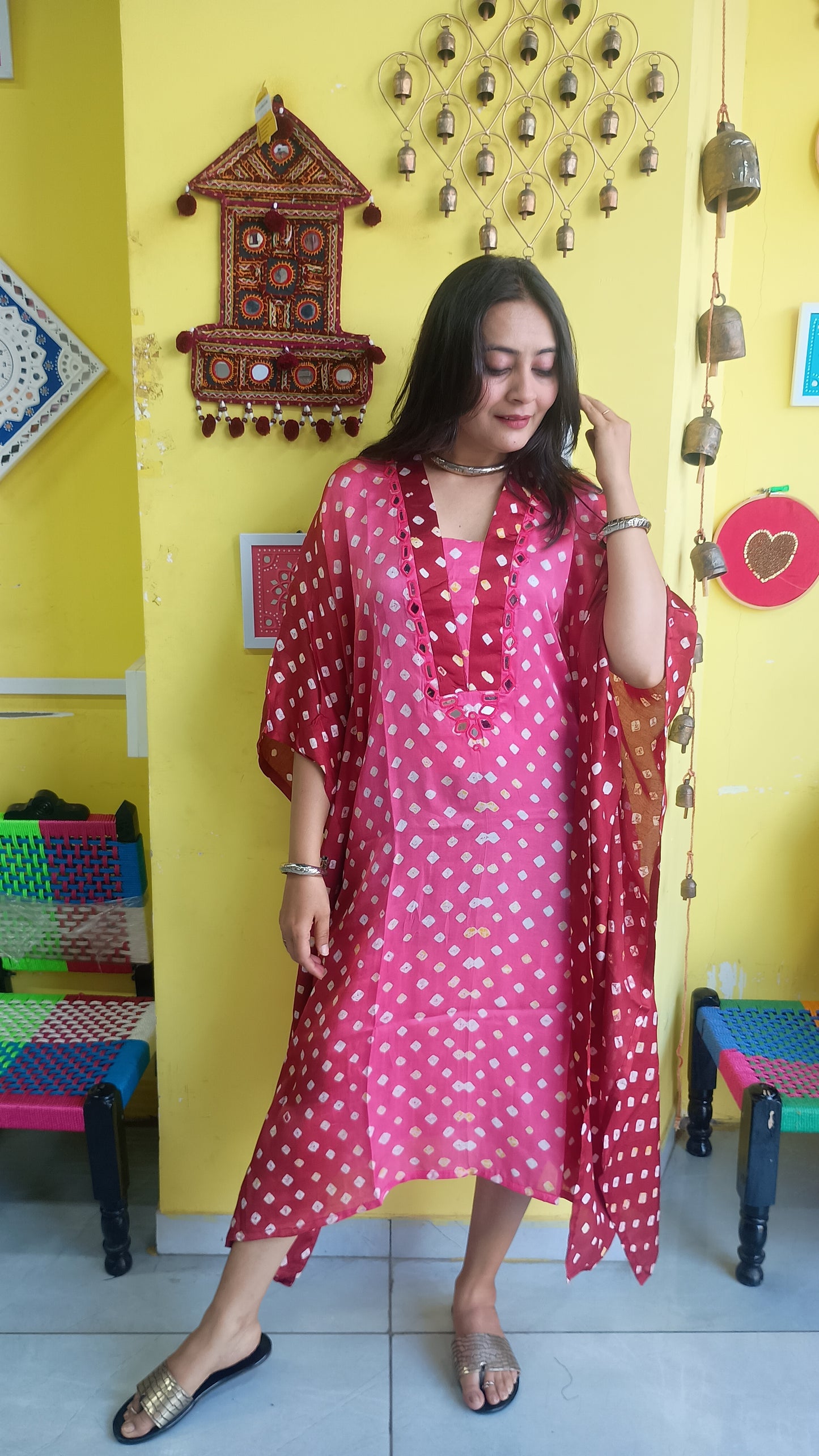 "Noor"Modal Bandhani print Kaftan