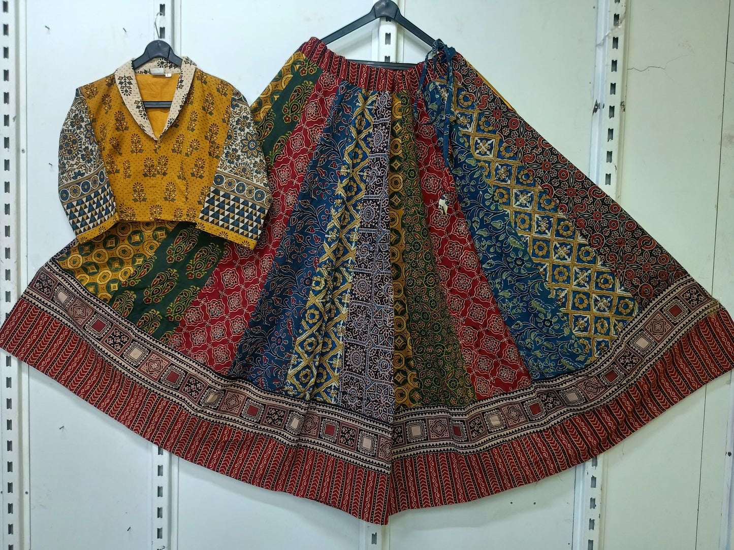 "SUHANI"Navratri special Natural handblock cotton Kali skirt blouse set