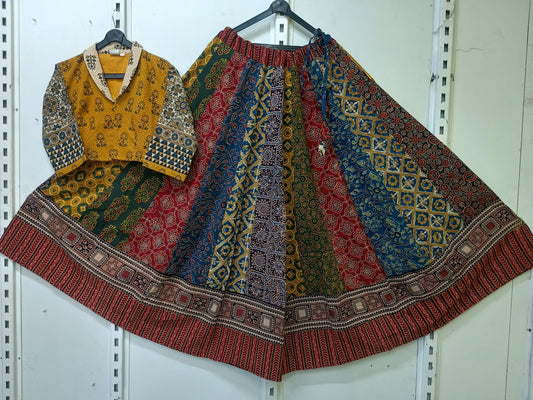 "SUHANI"Navratri special Natural handblock cotton Kali skirt blouse set
