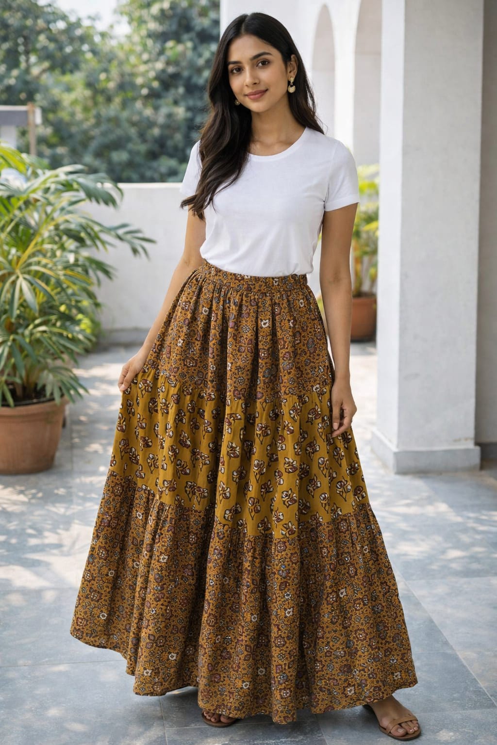 "Neer" Mustard yellow Semi natural cotton 3 layer skirt