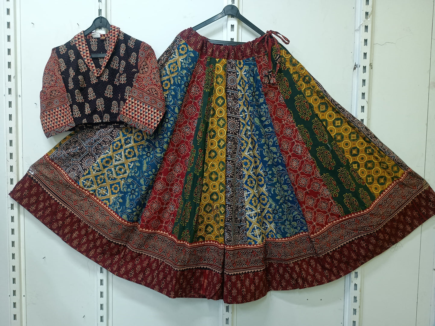 "SUHANI"Navratri special Natural handblock cotton Kali skirt blouse set