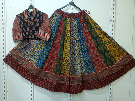 "SUHANI"Navratri special Natural handblock cotton Kali skirt blouse set
