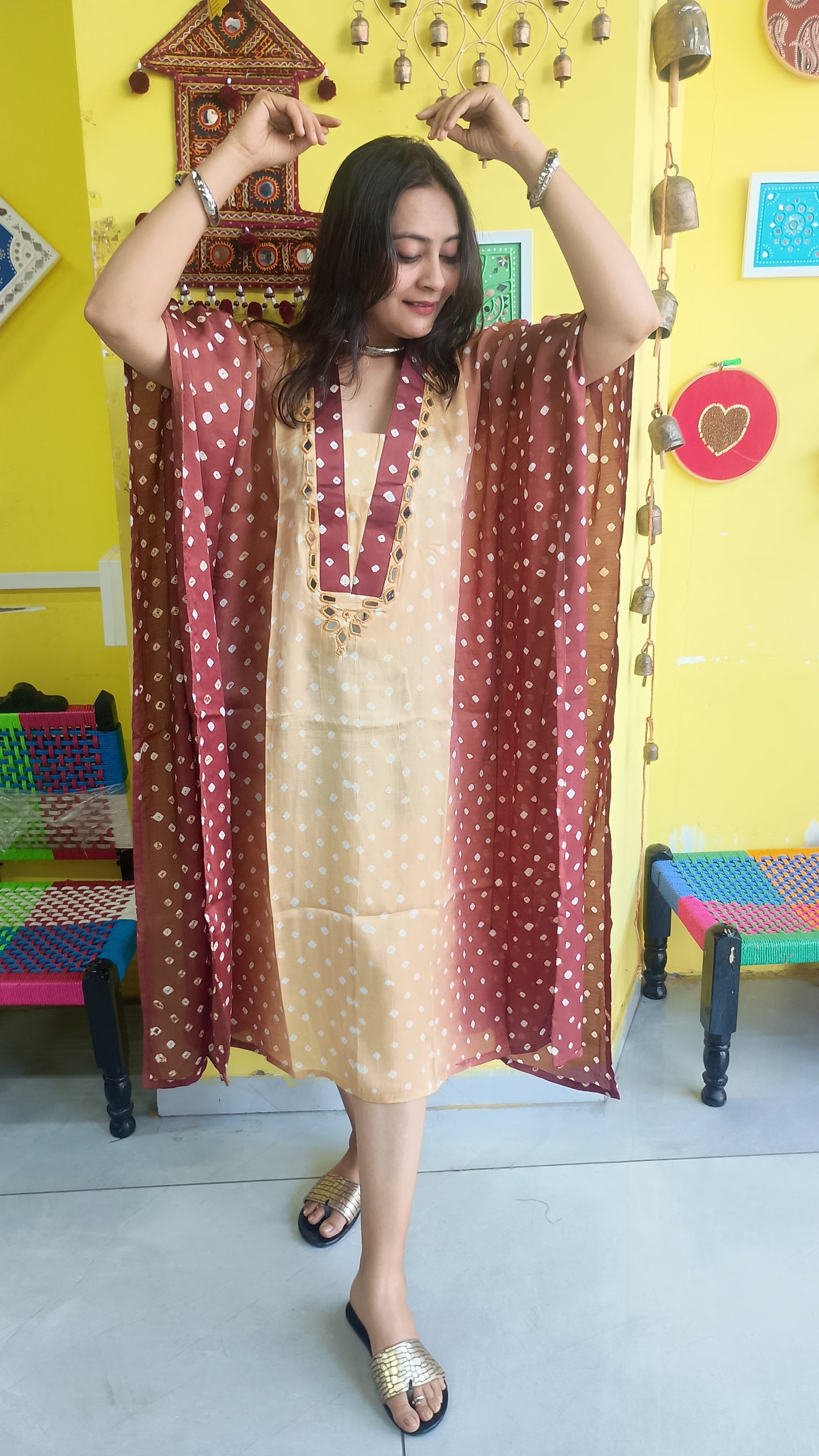"Noor "Modal Bandhani double colour  Kaftan