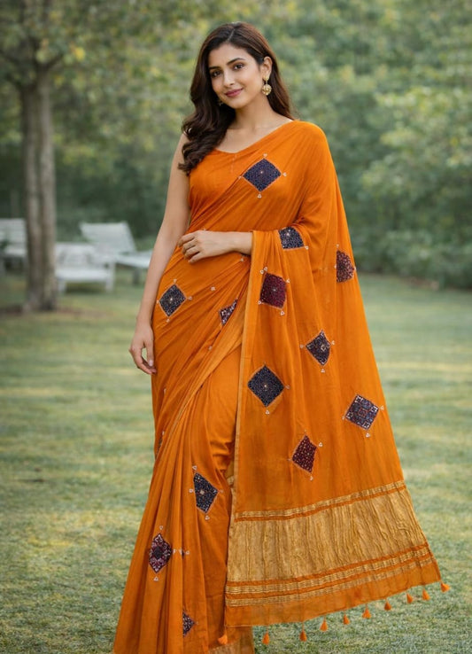 *Reya*Plain modal patch work tc pallu saree