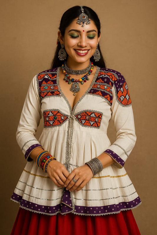 "Navratri kedia" Off white plain handwork kedia