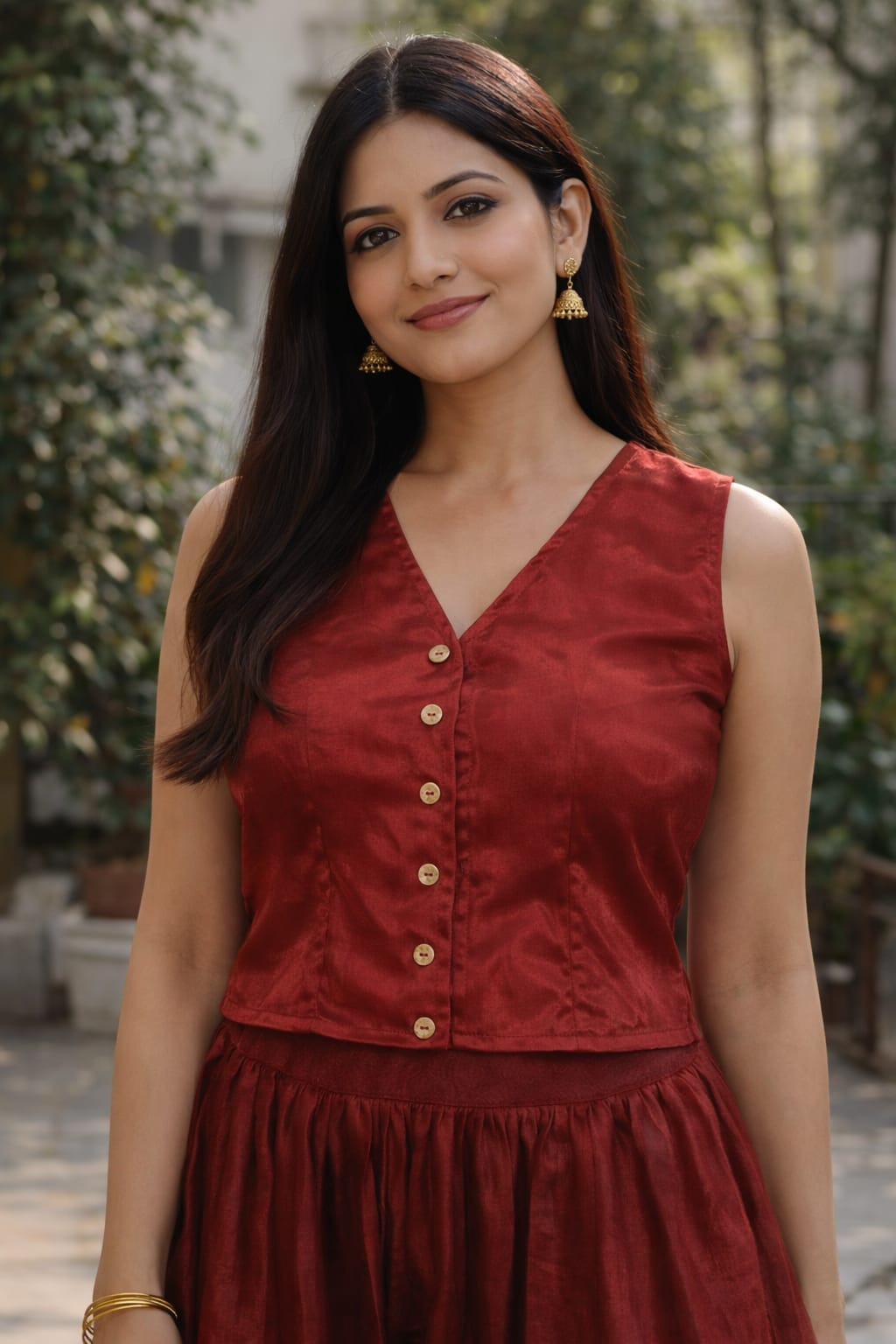 "Reema*Plain mashroo sleeveless blouse