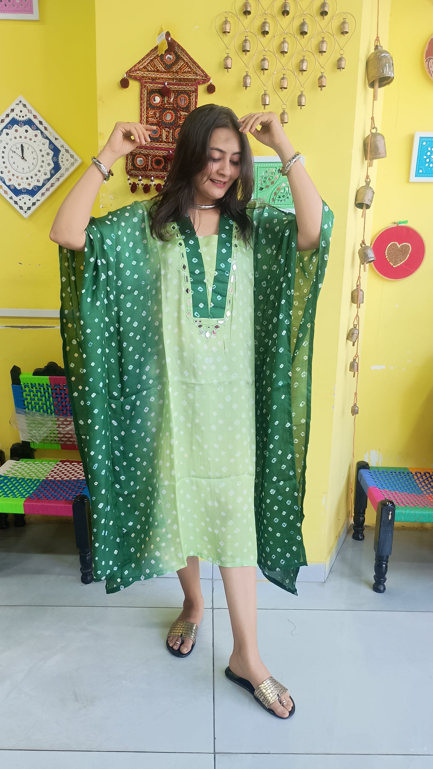 "Noor"Modal Bandhani  print Kaftan