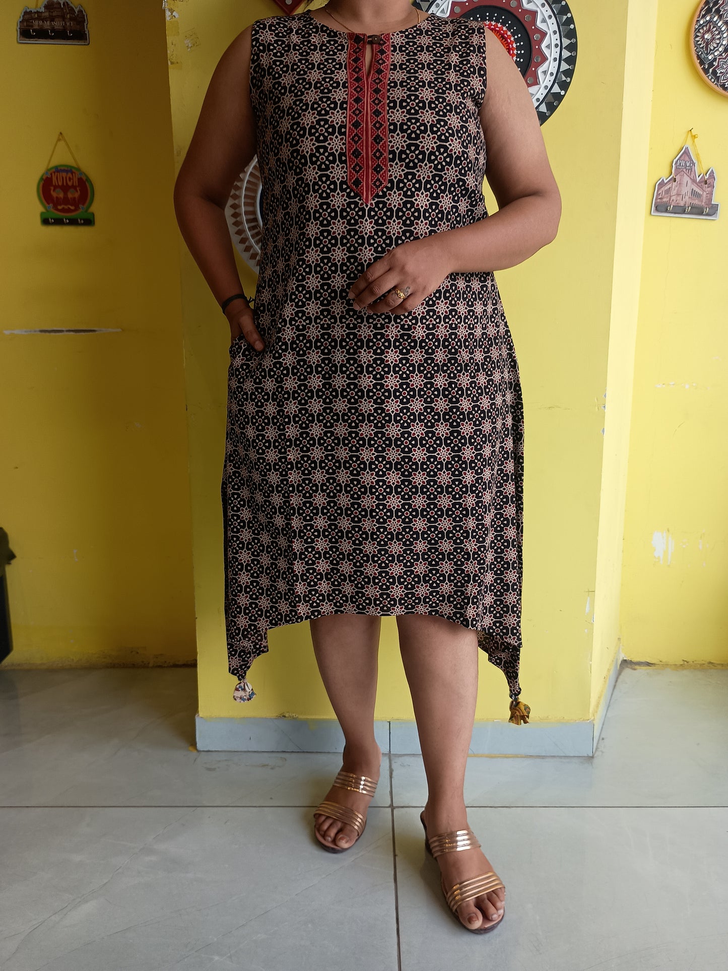 *Varni* Ajrakh rayon A line kurti