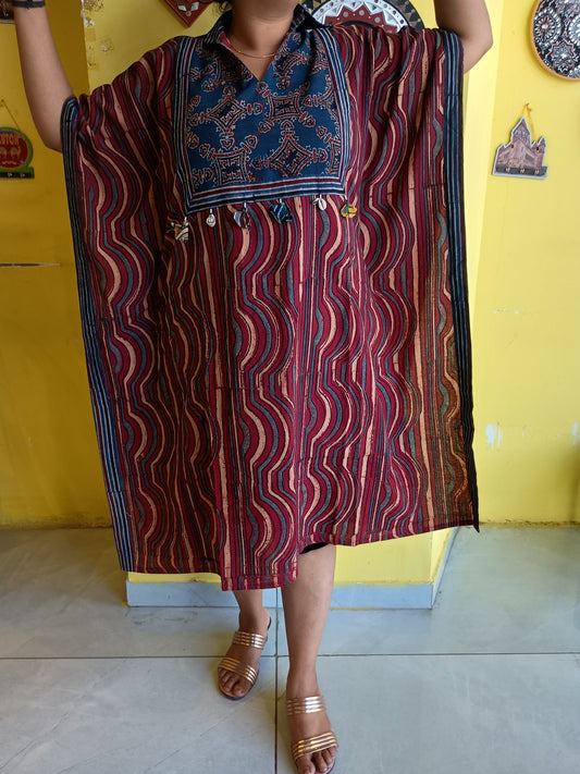 "Somya"Natural handblock cotton free size  long kaftan