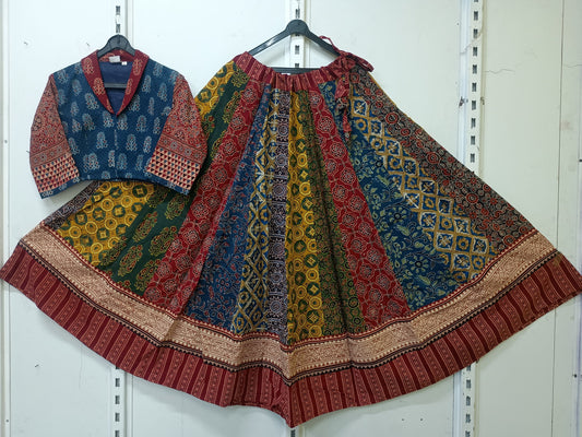 "SUHANI"Navratri special Natural handblock cotton Kali skirt blouse set