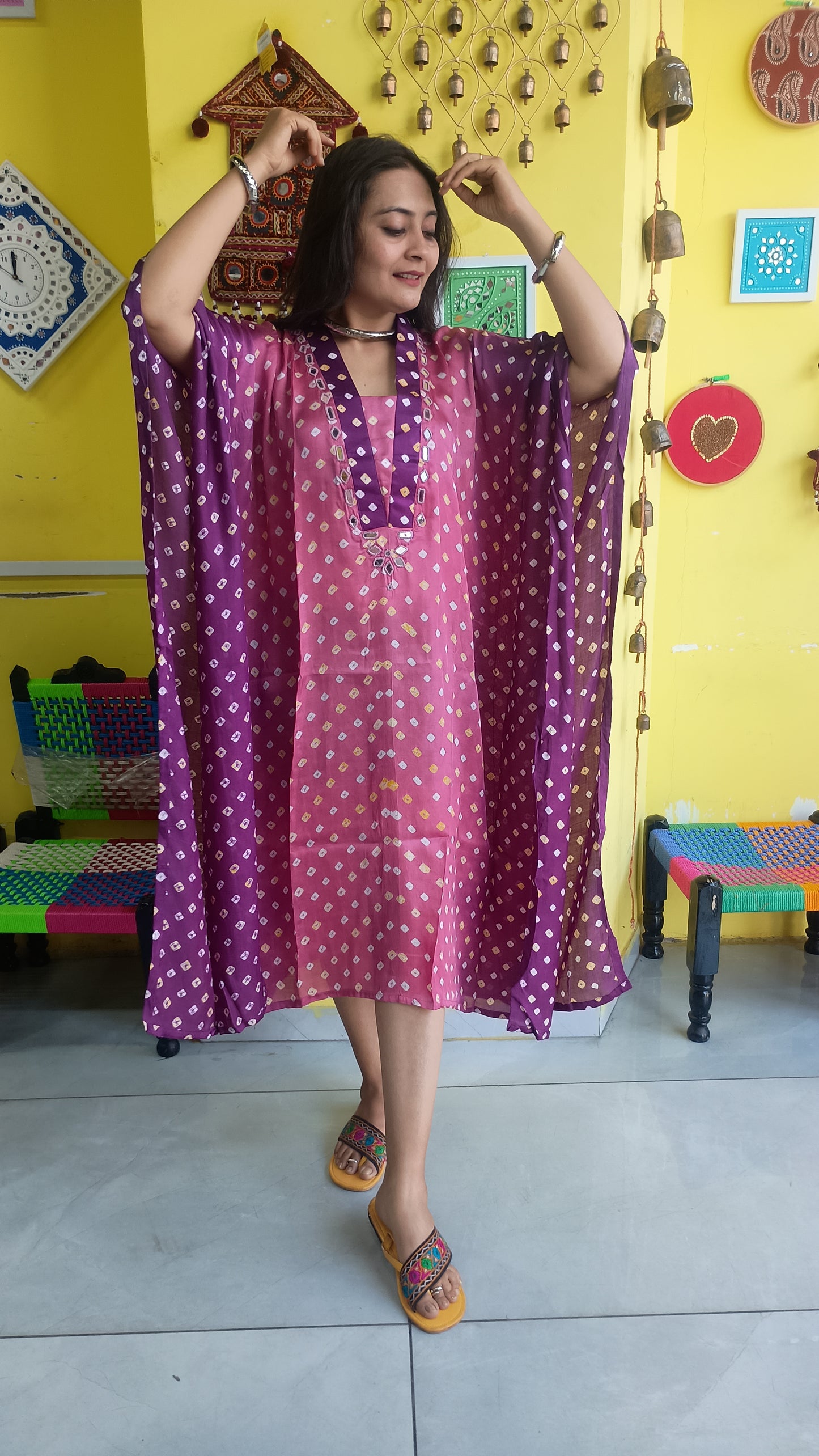 "Noor" Modal Bandhani with sibori print Kaftan