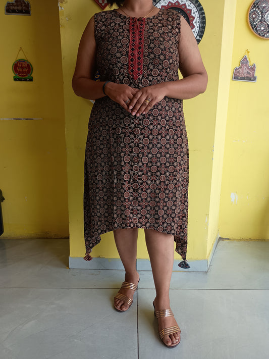 *Varni* Ajrakh rayon A line kurti