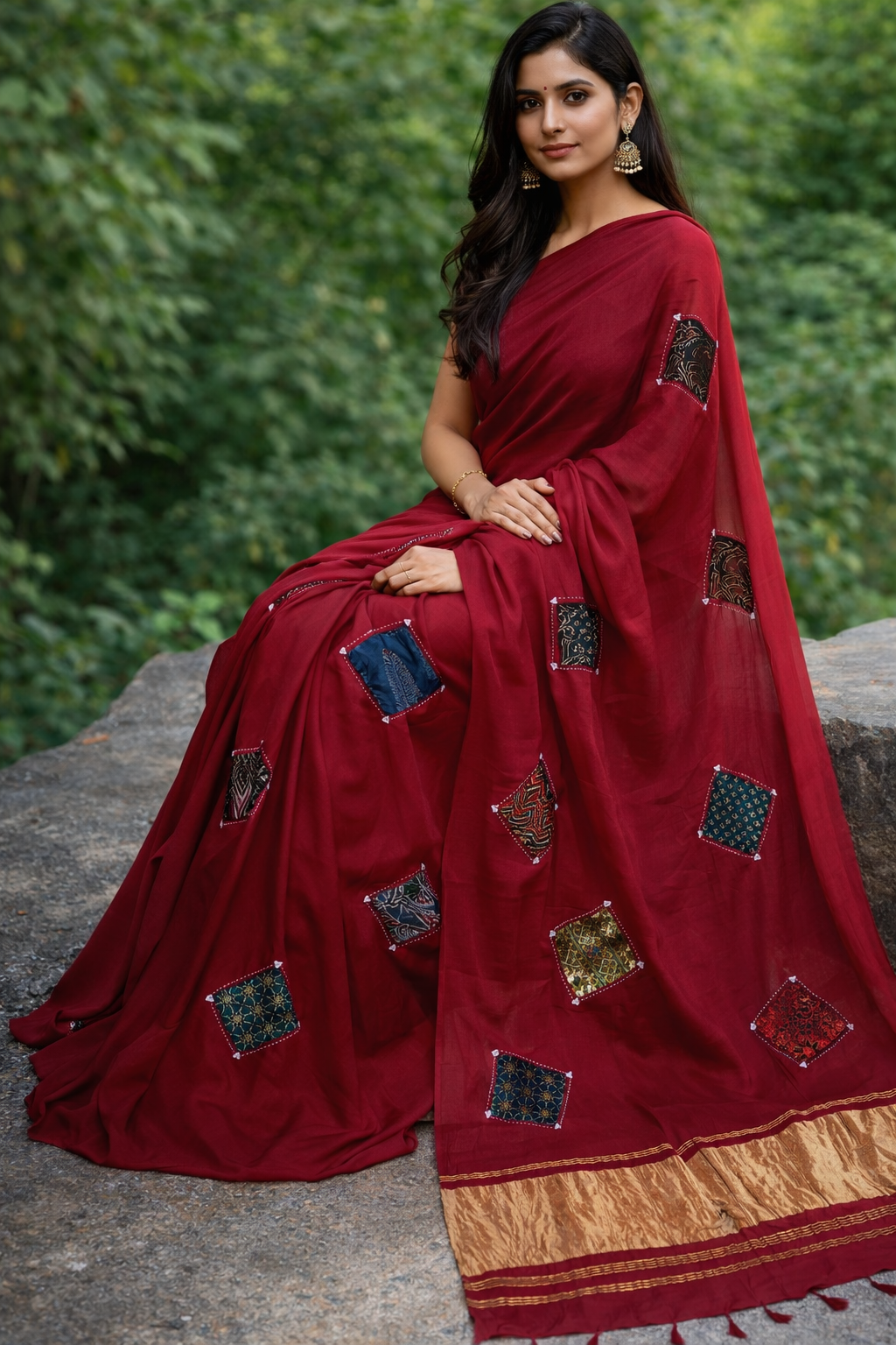 *Reya*Plain modal patch work tc pallu saree