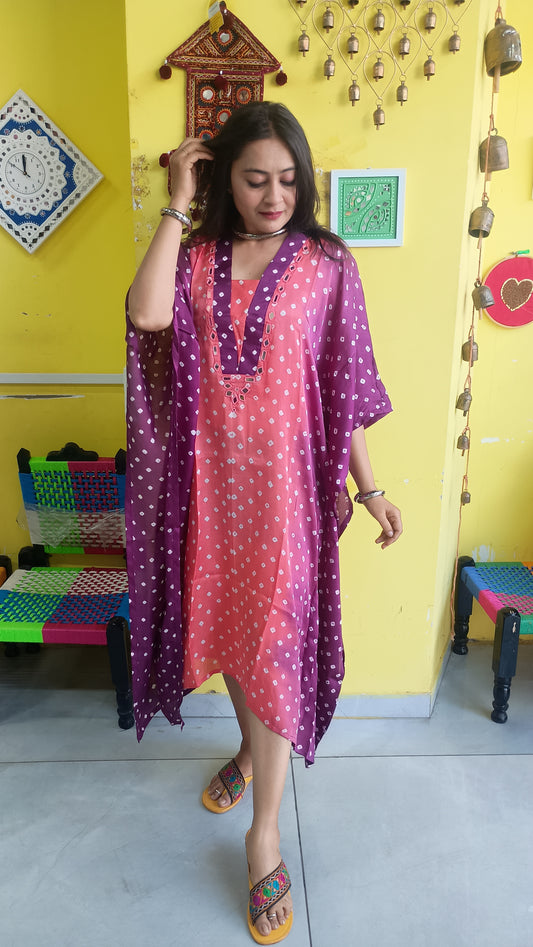 "Noor"New Modal Bandhani Double colour kaftan