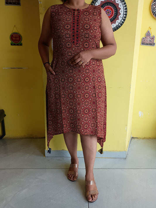 *Varni* Ajrakh rayon long one piece