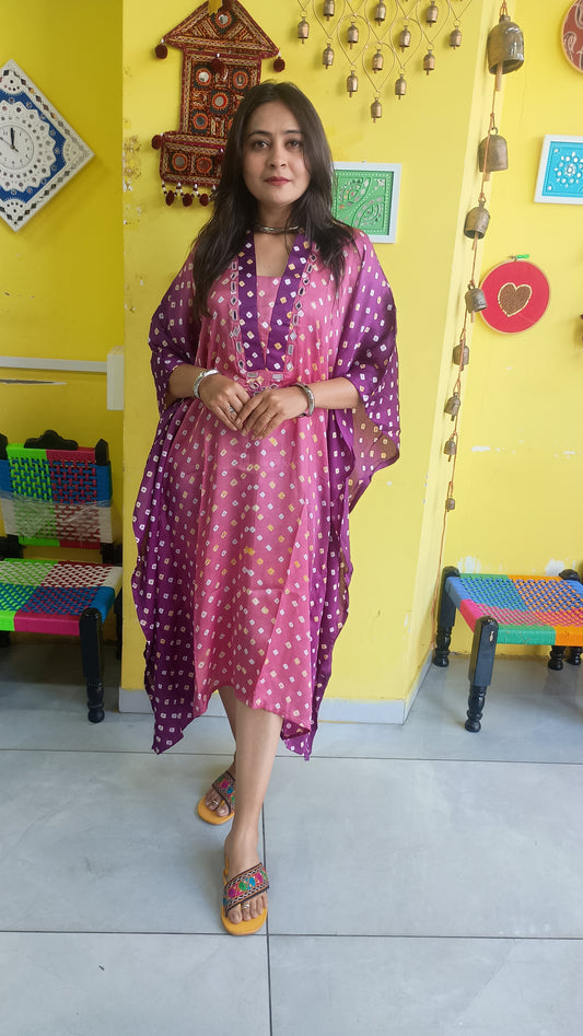 "Noor" Modal Bandhani with sibori print Kaftan
