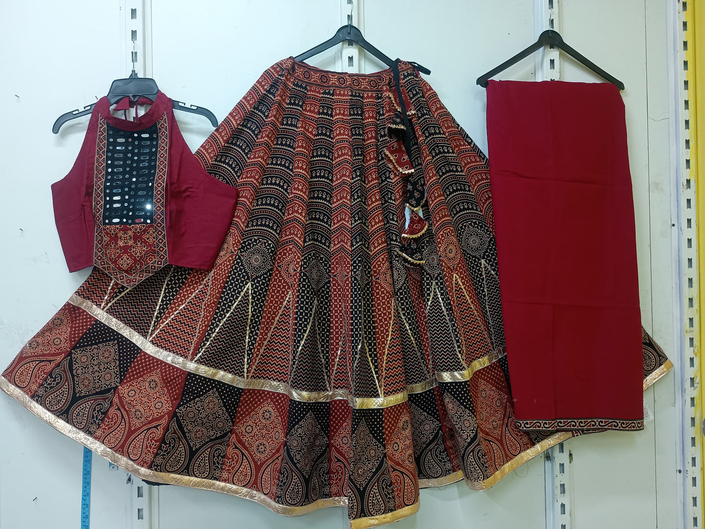 "SUHANI" Ajrakh handblock cotton Kali skirt with blouse dupatta set