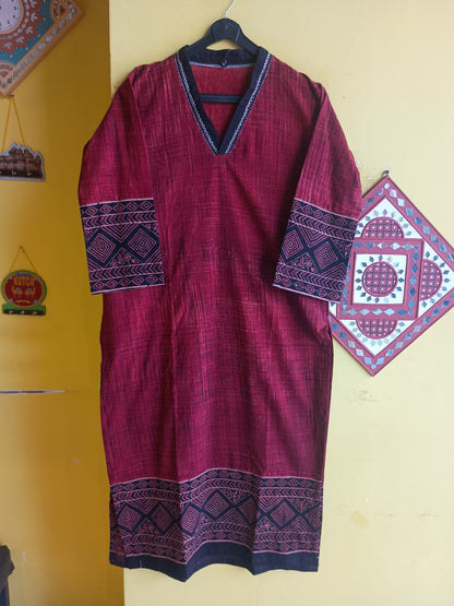 "Shreya"Brush print cotton long straight kurti