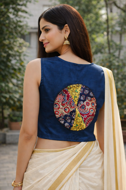 "Reema* Blue Plain mashroo sleeveless blouse