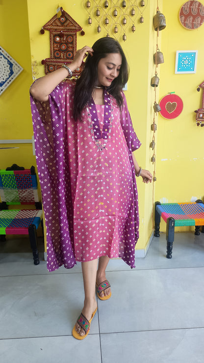 "Noor" Modal Bandhani with sibori print Kaftan
