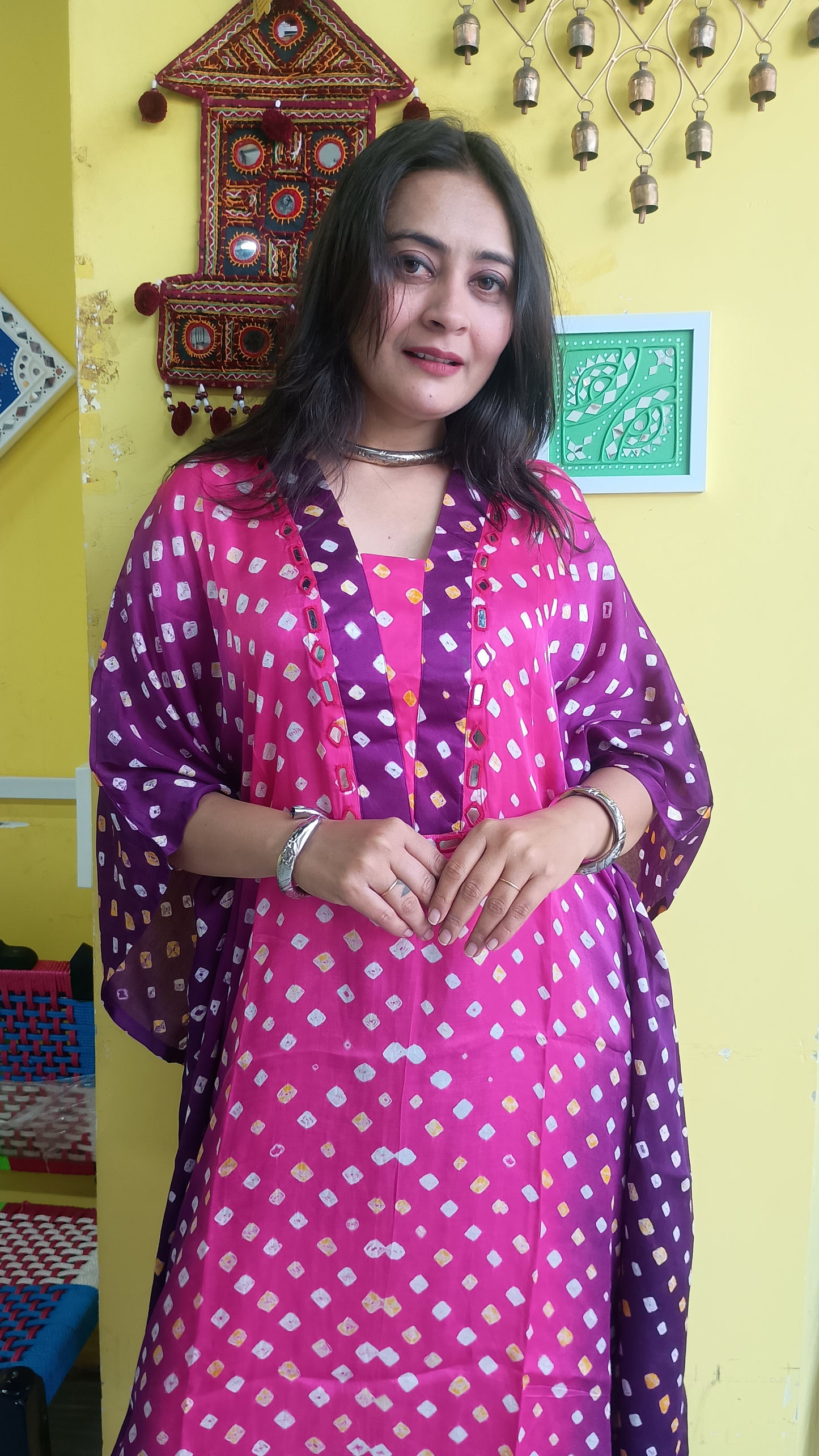 "Noor"Pink  Modal Bandhani print double colour Kaftan