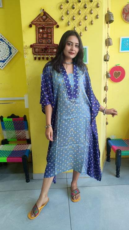 "Noor" Pink Modal Bandhani with sibori print Kaftan