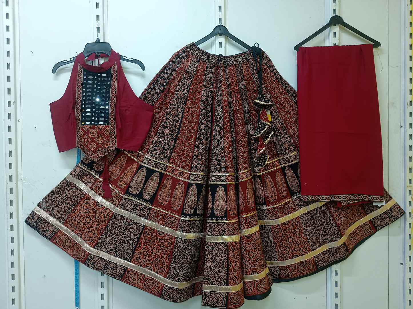 "SUHANI" Ajrakh handblock cotton Kali skirt with blouse dupatta set