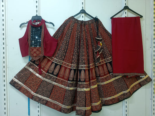 "SUHANI" Ajrakh handblock cotton Kali skirt with blouse dupatta set
