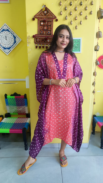 "Noor"New Modal Bandhani Double colour kaftan