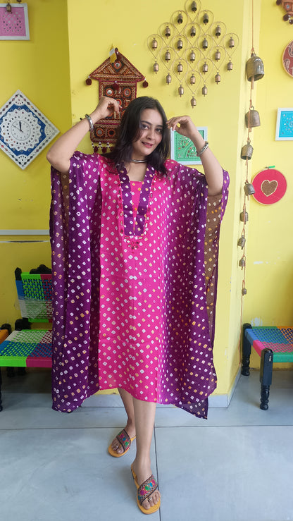 "Noor"Pink  Modal Bandhani print double colour Kaftan