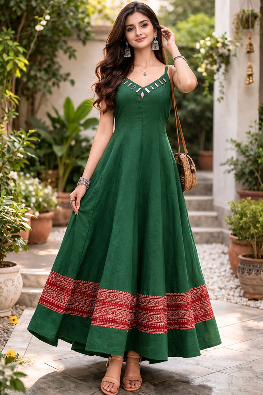 "Jasmin"Green"  pure cotton long spaghetti one piece