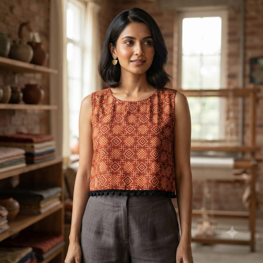 AJRAKH HANDBLOCK CROP TOP