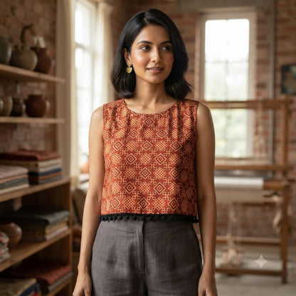 AJRAKH HANDBLOCK CROP TOP