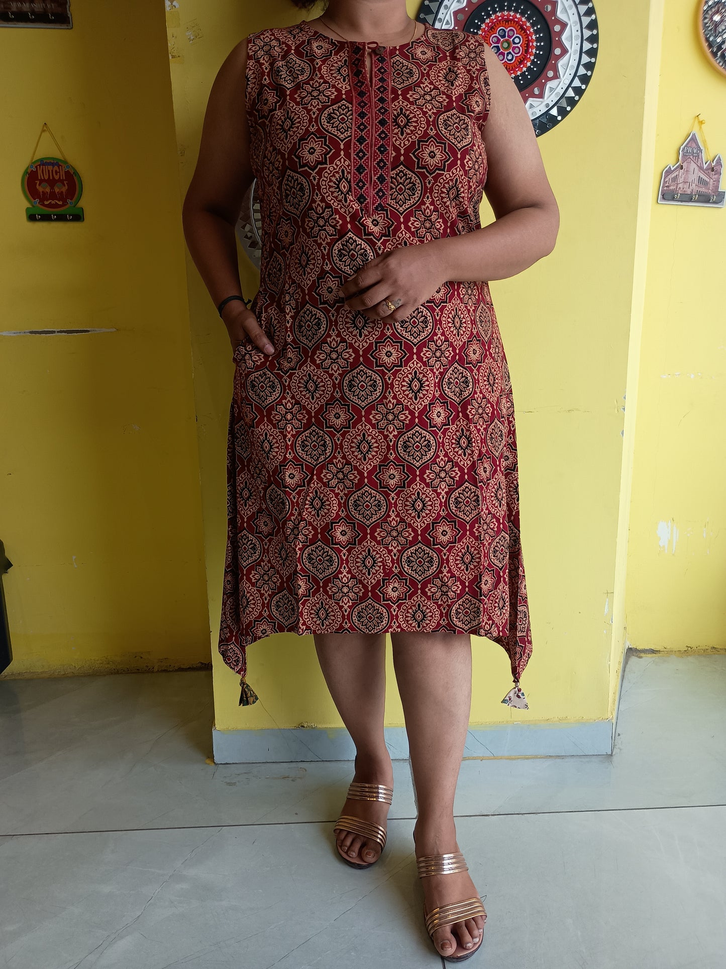 *Varni* Ajrakh rayon long one piece