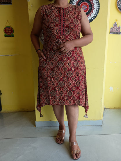 *Varni* Ajrakh rayon long one piece