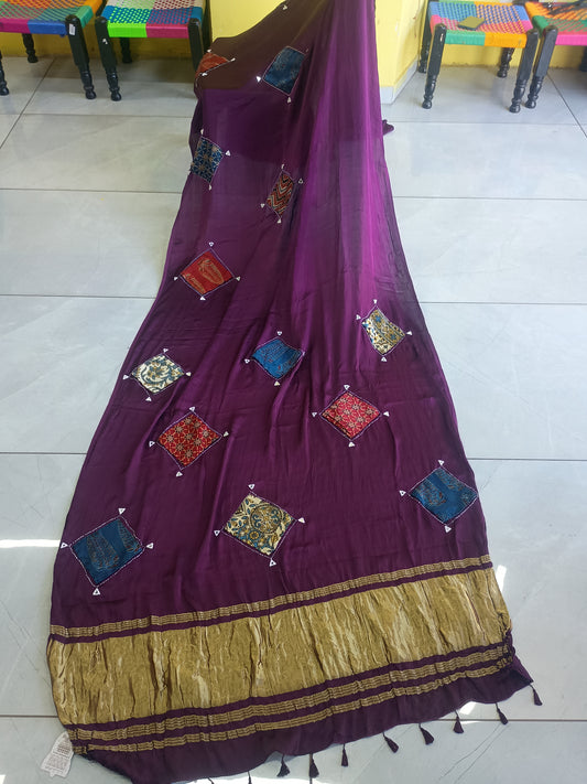 *Reya*Purple  pink  modal patch work tc pallu saree