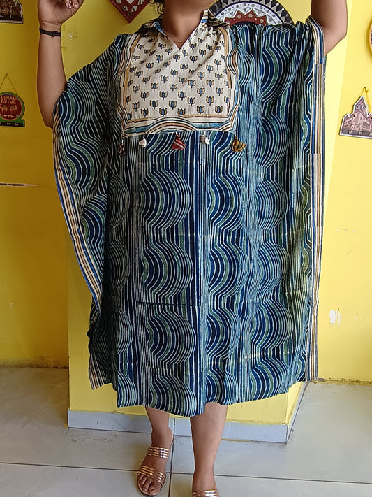 "Somya"Natural handblock cotton free size  long kaftan