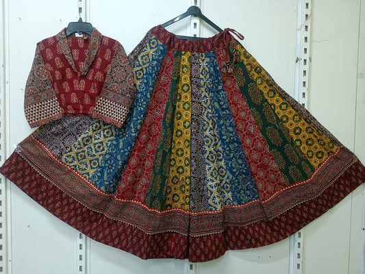 "SUHANI"Navratri special Natural handblock cotton Kali skirt blouse set