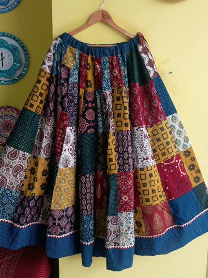 MULTI PATCH WORK COTTON SKIRT