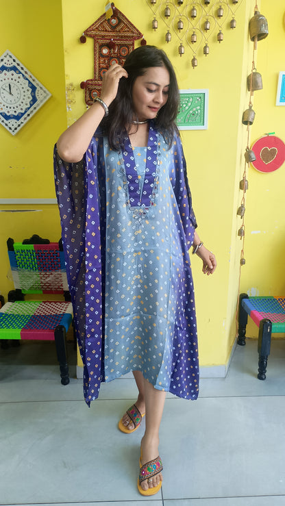 "Noor" Pink Modal Bandhani with sibori print Kaftan