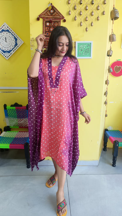 "Noor"New Modal Bandhani Double colour kaftan