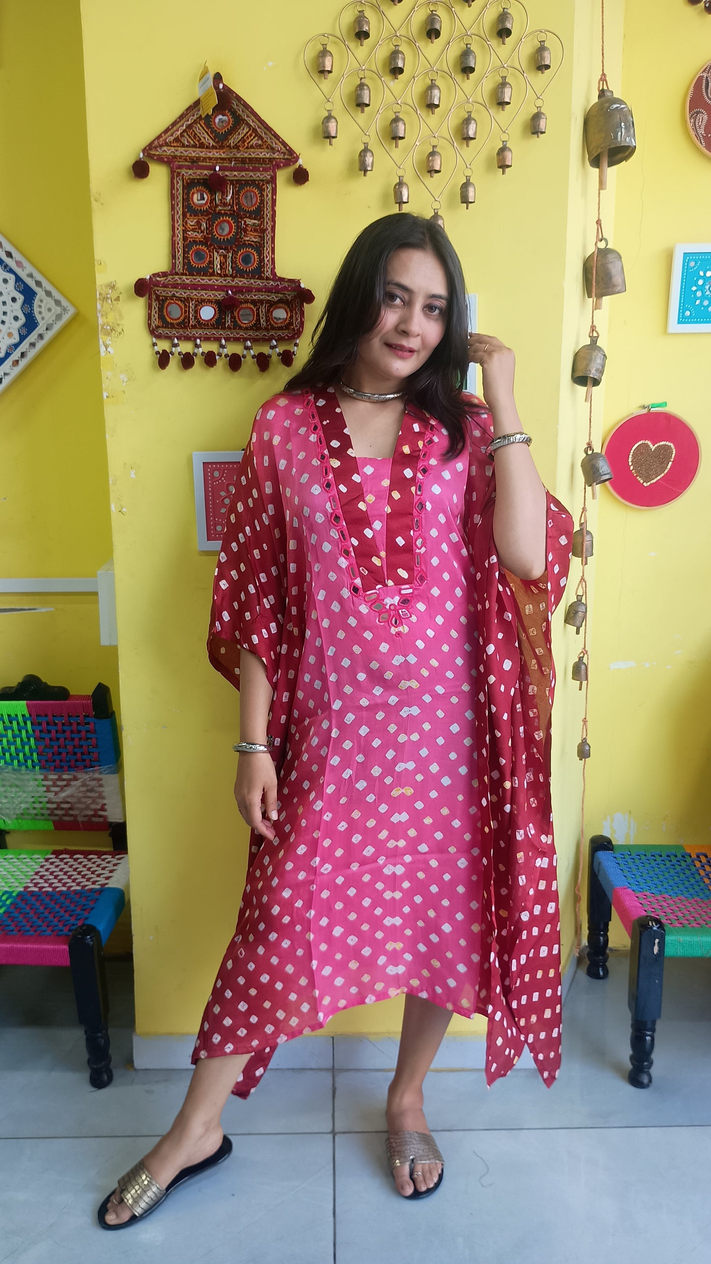 "Noor"Modal Bandhani print Kaftan