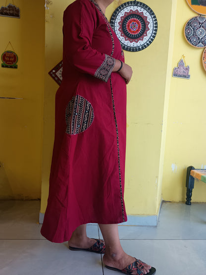 "Hemali" Maroon Plain a line long a line kurti with handwork