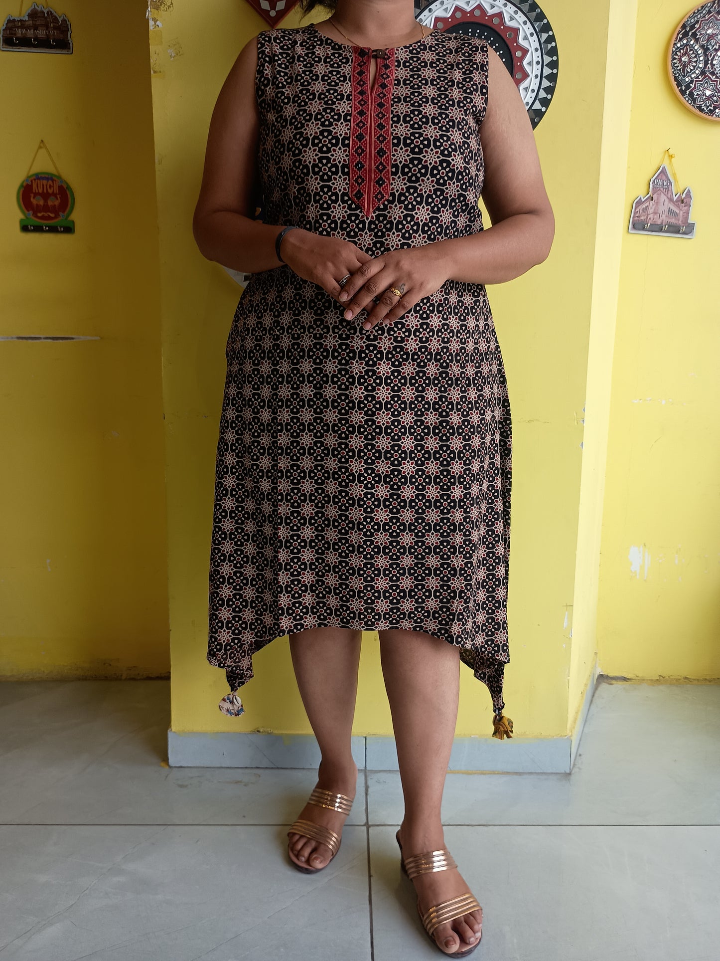 *Varni* Ajrakh rayon A line kurti