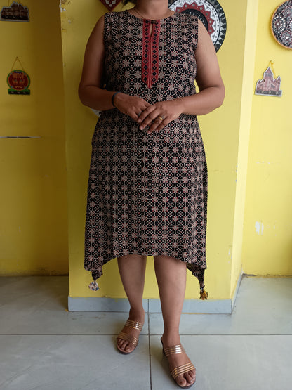 *Varni* Ajrakh rayon A line kurti