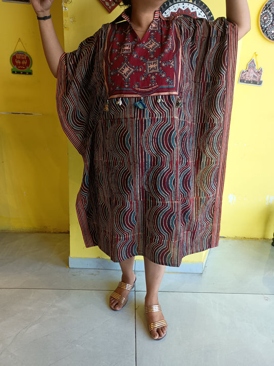 "Somya"Natural handblock cotton long kaftan